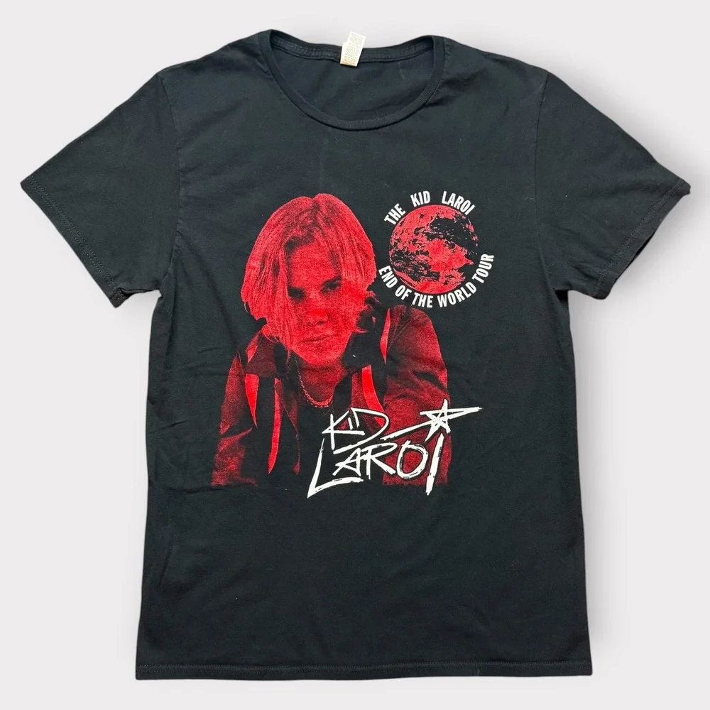 The Kid LAROI End Of The‎ World Tour 2022 T-Shirt Black Red Graphic Mens Medium